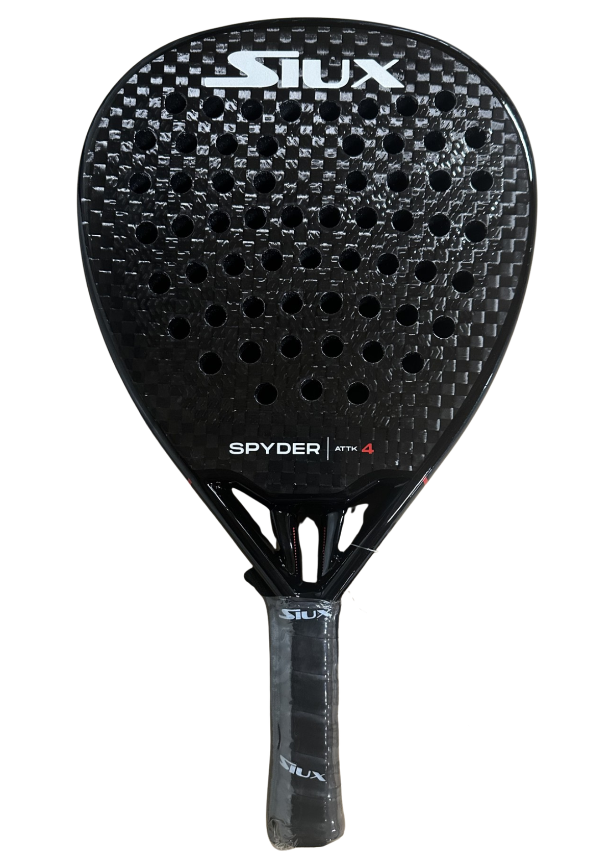 Siux Spyder 4 Attack padelracket in mat zwart carbon, vooraanzicht
