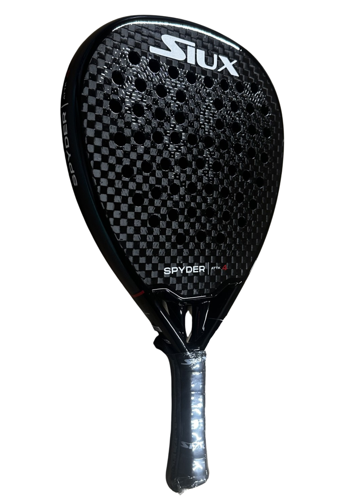 Siux Spyder 4 Attack padelracket schuin vooraanzicht, hybride vorm in zwart