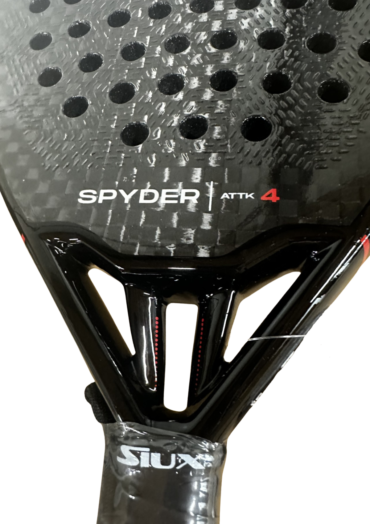 Detail van het hart van de Siux Spyder 4 Attack met Spyder Attack 4-opdruk