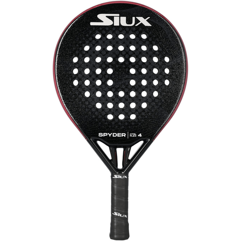Siux Spyder Control 4 padelracket in zwart met bordeauxrode rand, vooraanzicht