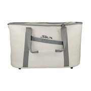 Vooraanzicht van de witte Siux The Queen Bag met grijze draagbanden en Siux-logo