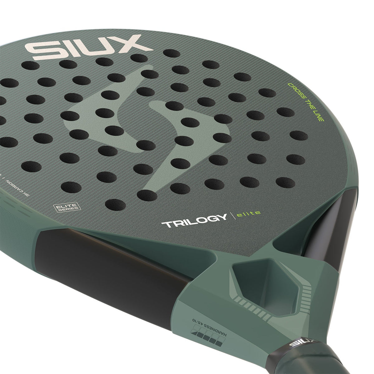 Close-up van het slagvlak van het Siux Trilogy Elite 6 26 met opdruk TRILOGY elite