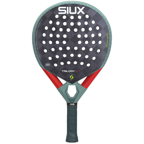 Siux Trilogy Pro 26 padelracket in saliegroen met rood frame, vooraanzicht