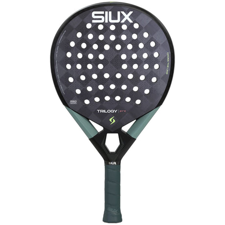 Siux Trilogy Pro 26 padelracket in de zwarte uitvoering, vooraanzicht met groen logo