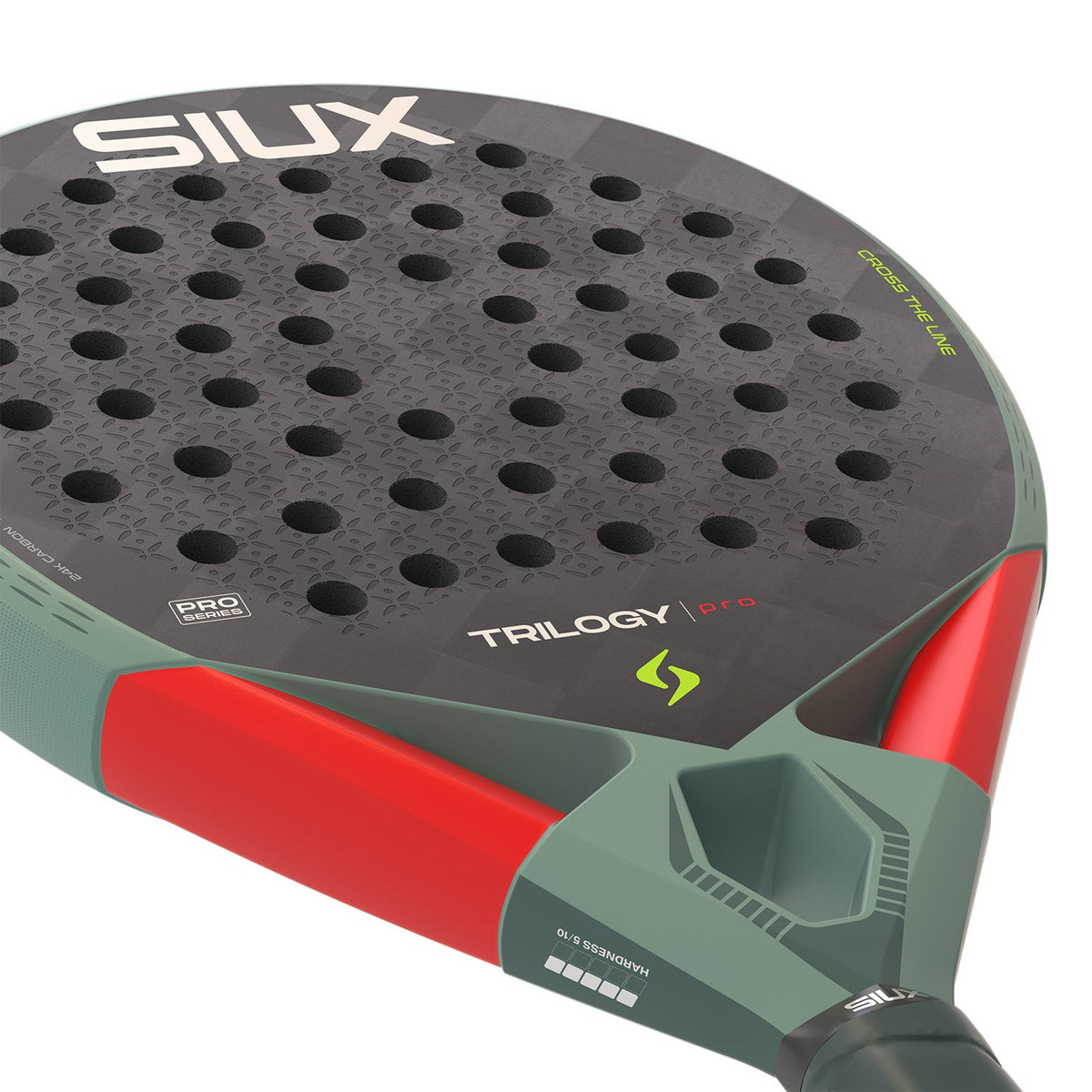 Close-up van het slagvlak van het Siux Trilogy Pro 26 met opdruk TRILOGY pro