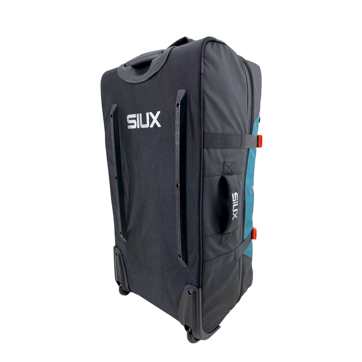 Achterzijde van de Siux Nomad trolley met zwart paneel en trolleywielen