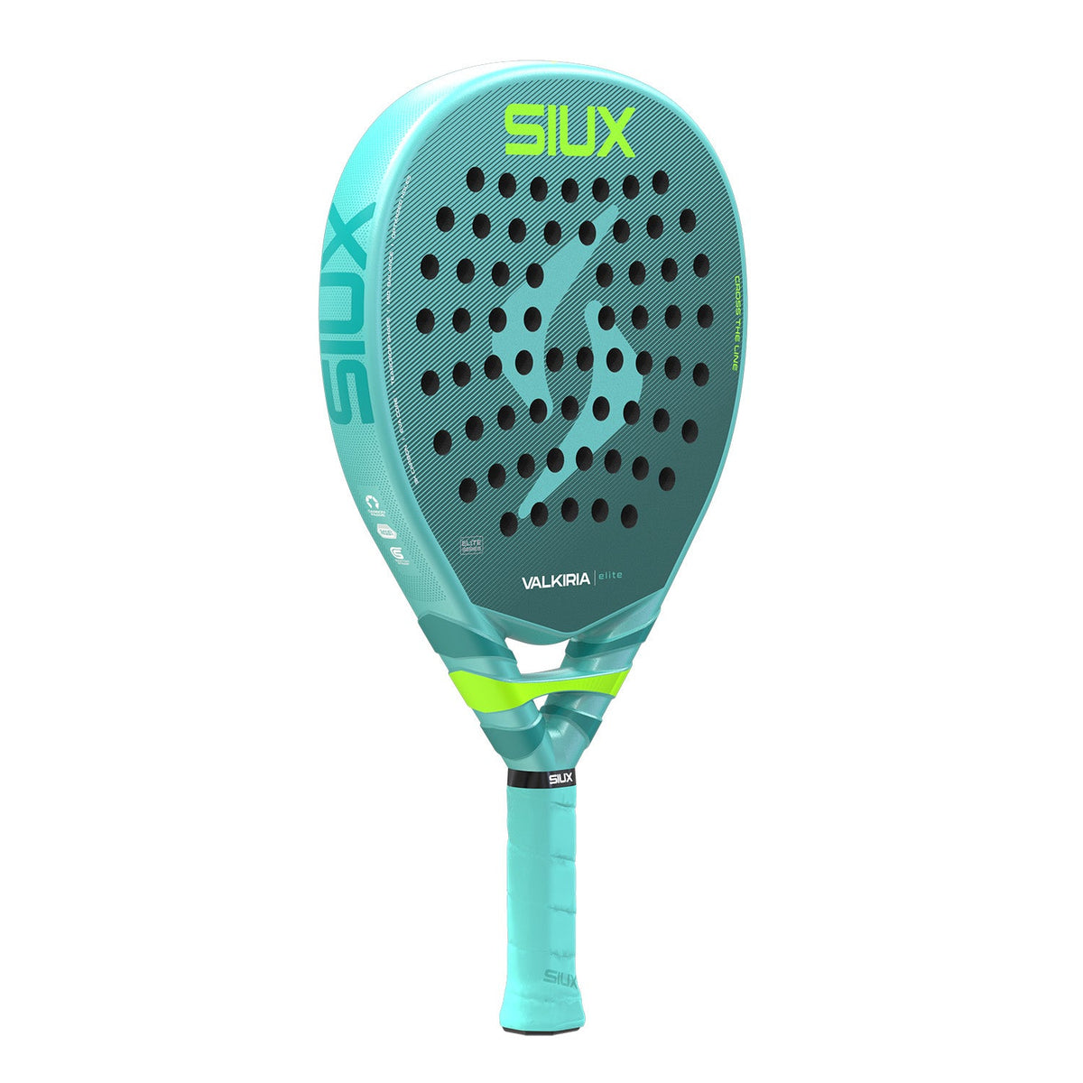 Siux Valkiria Elite 2 padelracket licht gedraaid, turquoise blad met groene letters
