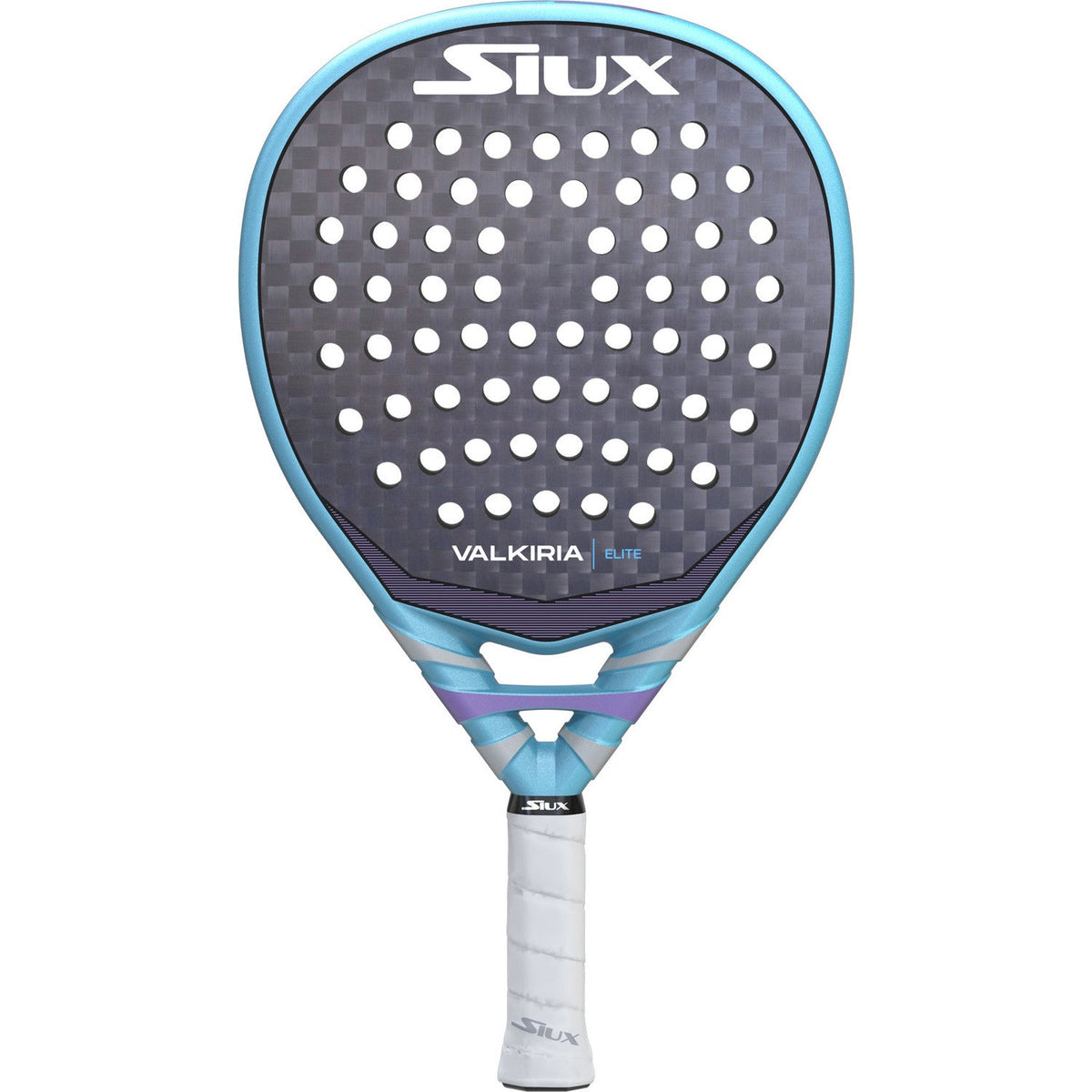 Siux Valkiria Elite dames padelracket in lichtblauw met grijs slagvlak, vooraanzicht