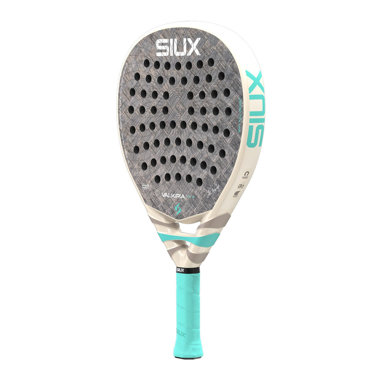 Siux Valkiria Pro 26 damesracket schuin vooraanzicht, druppelvorm in gebroken wit