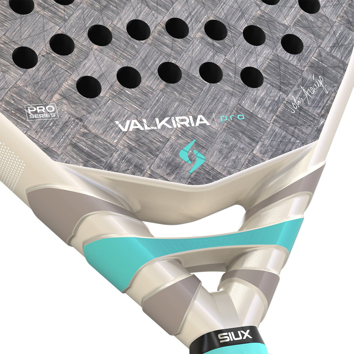 Detail van het hart van het Siux Valkiria Pro 26 met turquoise en beige vlakken