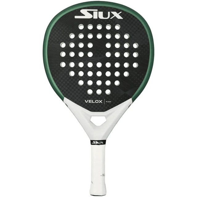 Siux Velox Flex Green padelracket in donkergroen met zwart slagvlak, vooraanzicht