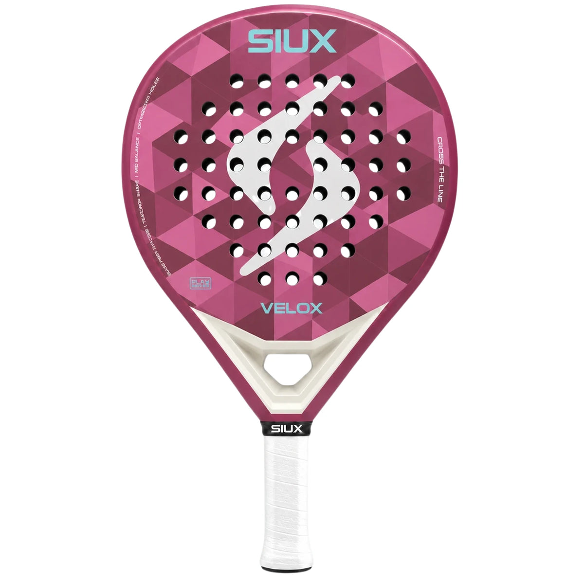 Siux Velox Pink 2026 padelracket, vooraanzicht met wit Siux-logo