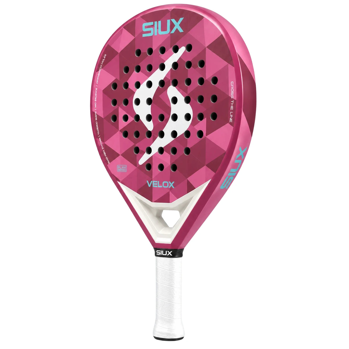 Siux Velox Pink 2026 padelracket, schuin vooraanzicht