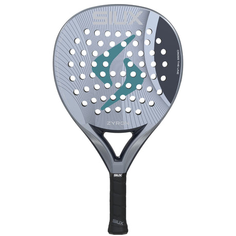 Siux Zyron 3K Blue 2026 padelracket in grijs met turquoise, vooraanzicht