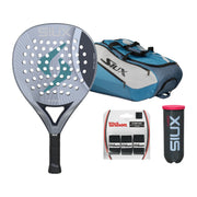 Siux Zyron Beginner Starter Bundle: Siux Zyron 3K Blue 2026 padelracket, Siux Racketbag Pro Tour Blue, Siux Neo padelballen en Wilson Pro Overgrips