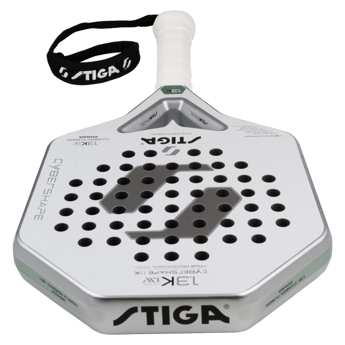 Bovenaanzicht van de Stiga Cybershape 1.3K Ultra LW met STIGA-logo op witte framerand