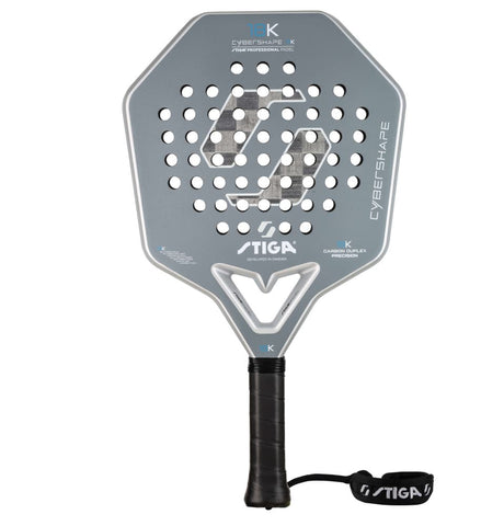 Stiga Cybershape 18K 2 padelracket in zilvergrijs met hoekige kop, vooraanzicht