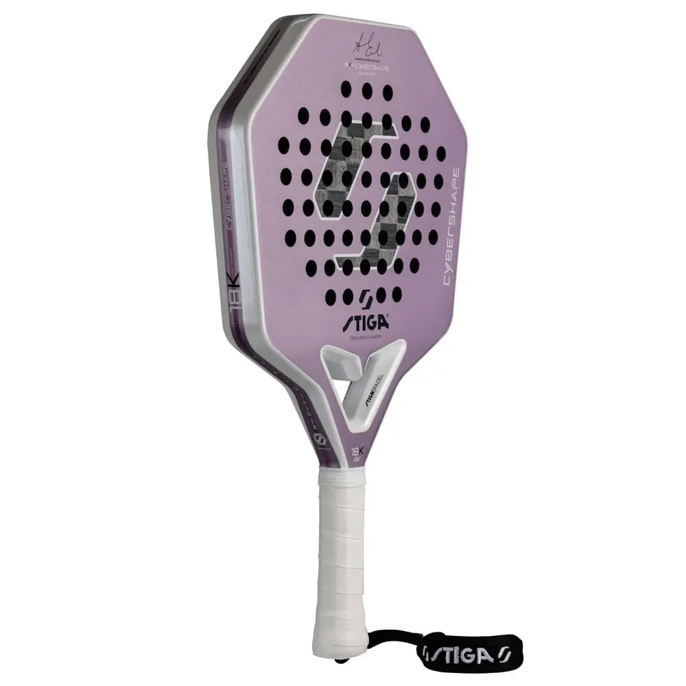 Stiga Cybershape 18K LW Amanda Girdo Edt schuin vooraanzicht met witte grip