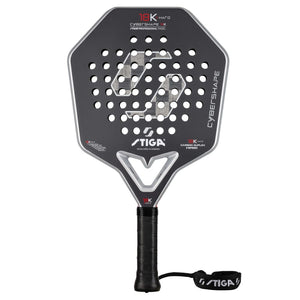 Stiga Cybershape 18K X Hard padelracket in donkergrijs met hoekige kop, vooraanzicht