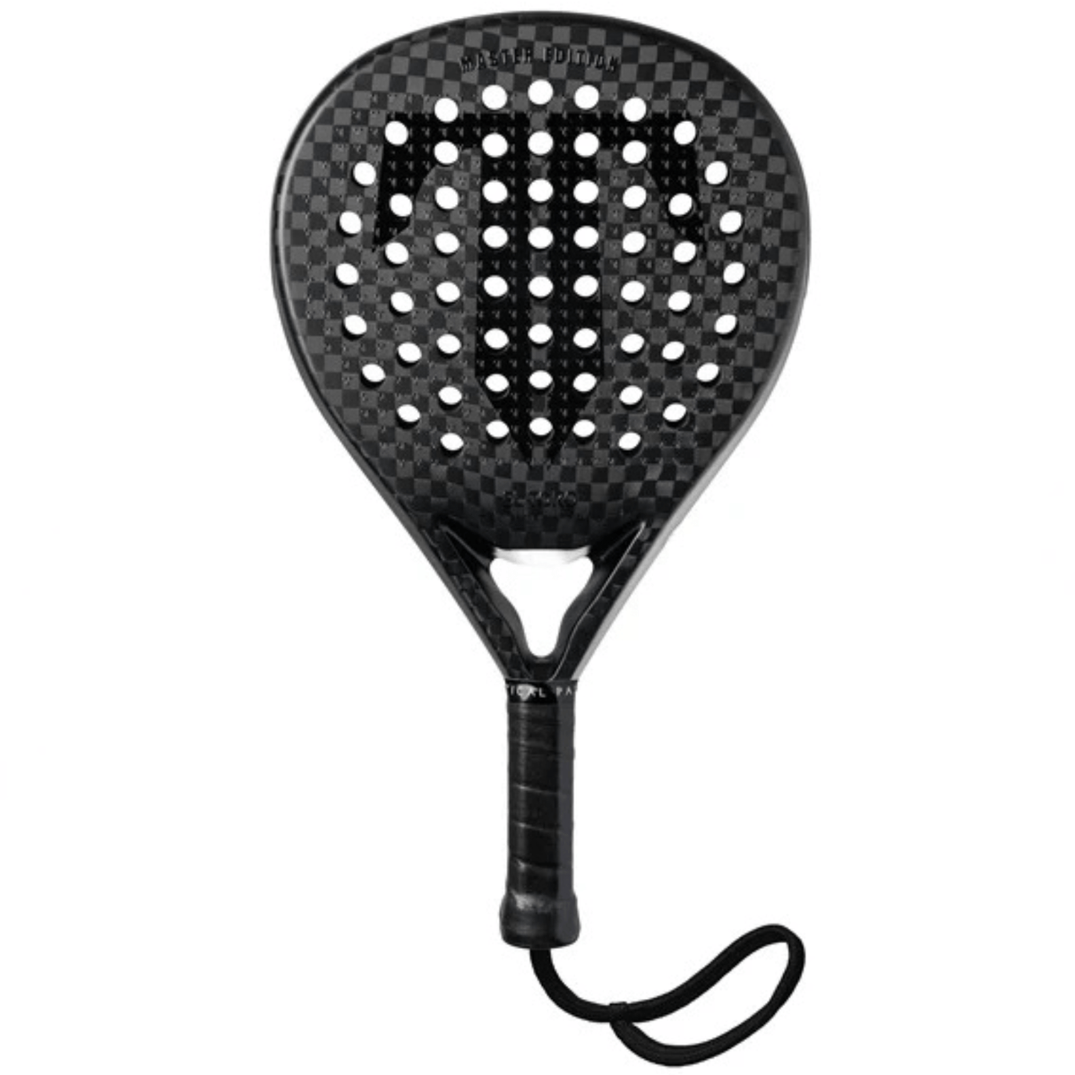 Tactical El Toro Master Edition padelracket in mat zwart, vooraanzicht met polsband