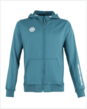 Indian Maharadja Kadiri capuchonjack voor heren in turquoise, vooraanzicht met rits
