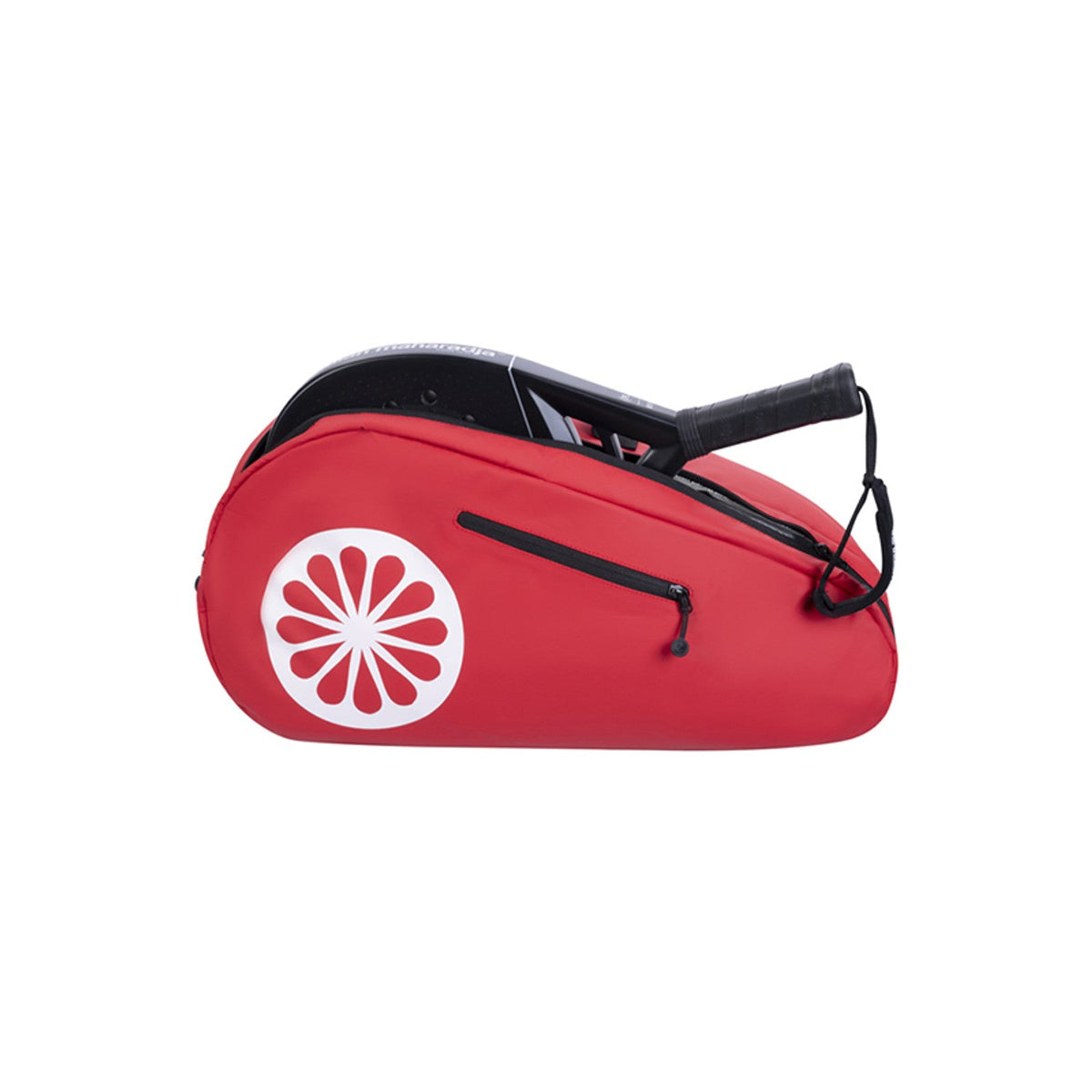 Rode The Indian Maharadja racketbag met geopend vak en een racket zichtbaar erin