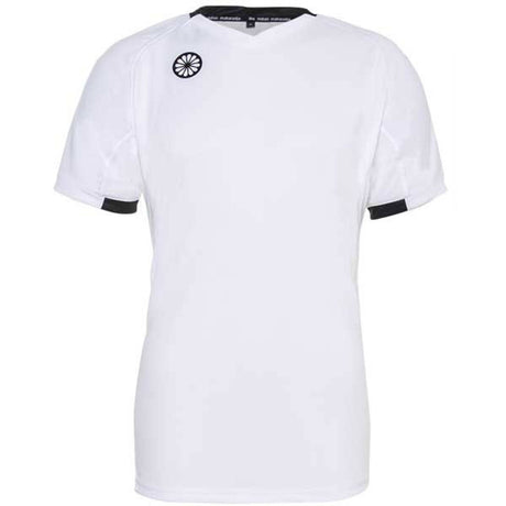 Vooraanzicht van het witte Indian Maharadja Tech Tee jongensshirt met zwarte kraag en logo