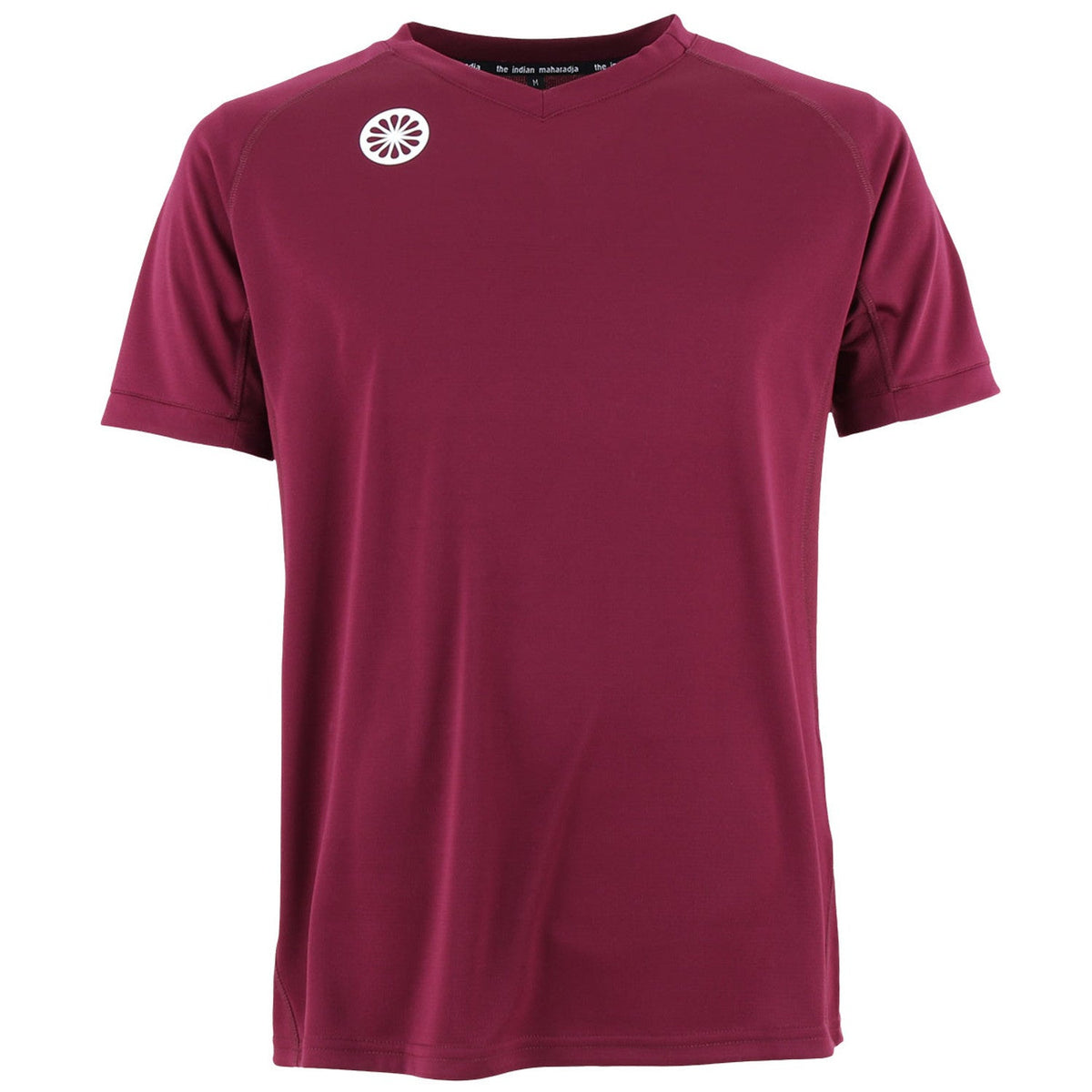 Vooraanzicht van het bordeauxrode Indian Maharadja Tech Tee jongensshirt met borstlogo