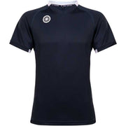 The Indian Maharadja Shirt Boys’ Tech Tee Navy, front view with white logo and white collar trim