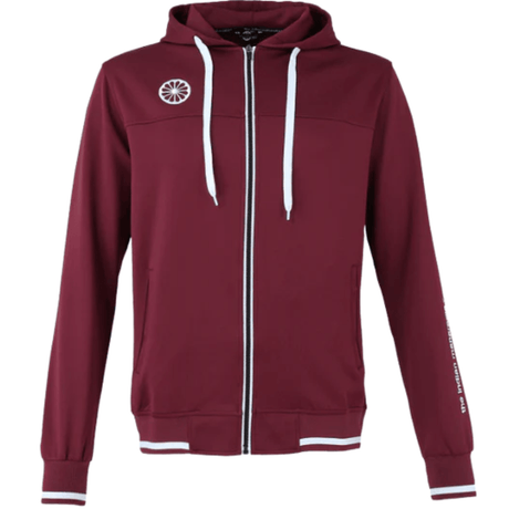 Vooraanzicht van het bordeauxrode Tech Hooded vest van Indian Maharadja met rits en capuchon