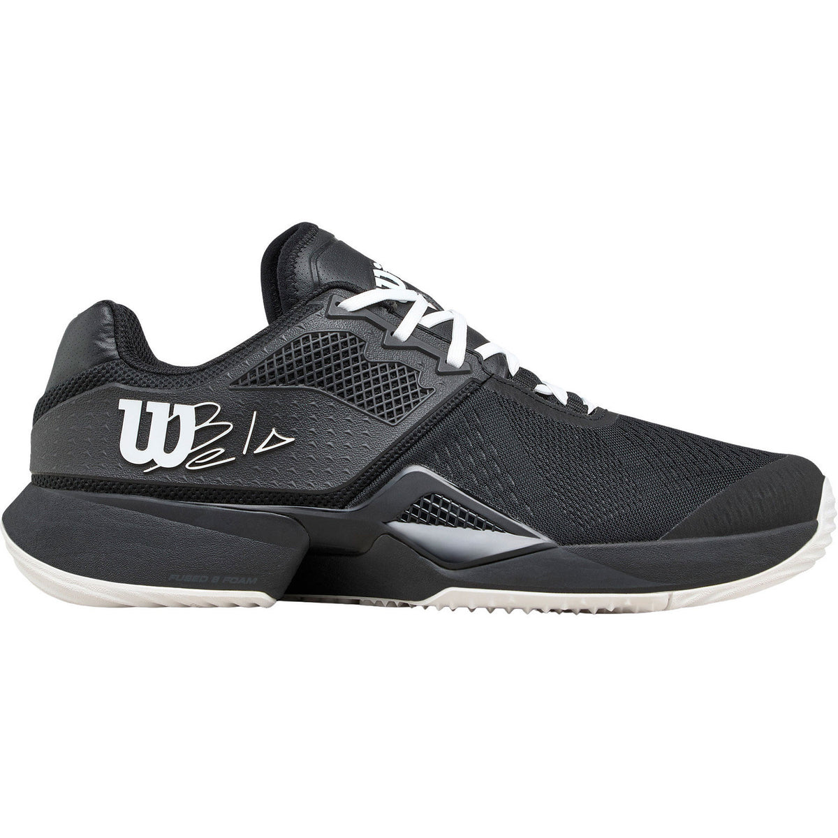 Wilson Bela Tour padelschoen in zwart met wit logo, zijaanzicht buitenkant