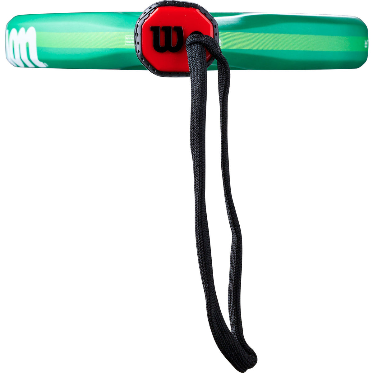 Zwarte Wilson-polsband met rood logo bij het Wilson Blade JR V4