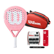 Wilson Blade LS Pink Dames Pack: Wilson Blade LS V4 Pink padelracket, Wilson Tour Padel Bag Red, Wilson Padel X3 ballen, Wilson Pro Overgrips en Justpadel Protector