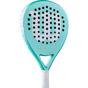 Achterzijde van het turquoise Wilson Blade LS V4 padelracket