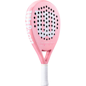 Wilson Blade LS V4 padelracket schuin vooraanzicht, druppelvorm in roze