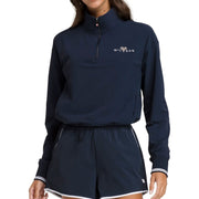 Wilson Davenport sweater met halve rits in donkerblauw, vooraanzicht gedragen