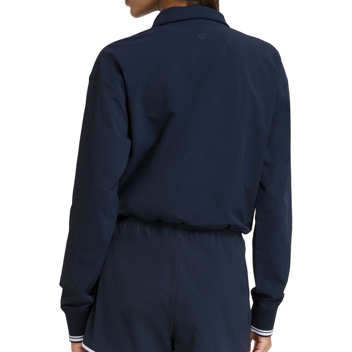 Achterzijde van de donkerblauwe Wilson Davenport sweater met halve rits