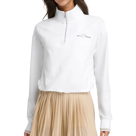 Witte Wilson Davenport sweater met halve rits en beige plisserok