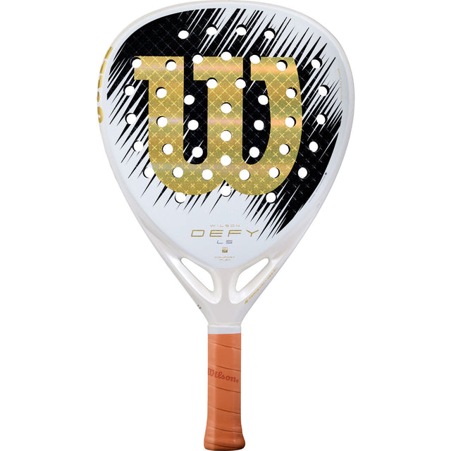 Wilson Defy LS SE V1 dames padelracket in wit met goud en zwart, vooraanzicht