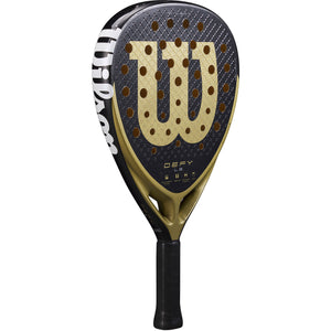 Wilson Defy LS V1 padelracket schuin vooraanzicht, diamantvorm in zwart en goud