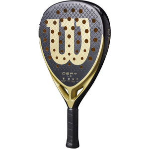 Achterzijde van het Wilson Defy LS V1 padelracket in zwart met goud