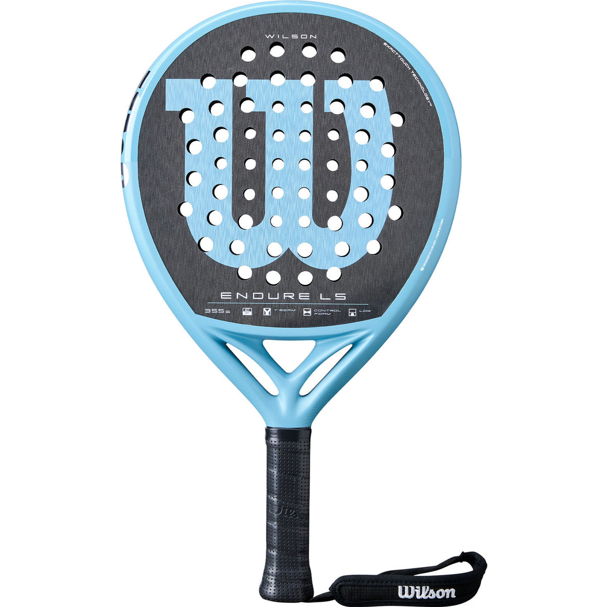 Wilson Endure LS dames padelracket in lichtblauw met grijs slagvlak, vooraanzicht