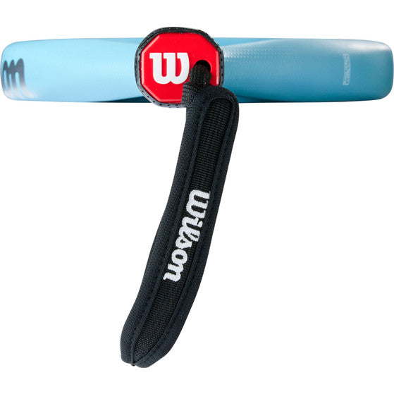 Zijaanzicht van de lichtblauwe framerand van het Wilson Endure LS V1 met Wilson-logo