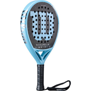 Wilson Endure LS V1 schuin vooraanzicht, ronde vorm in lichtblauw met grijs