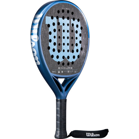 Wilson Endure V1 schuin vooraanzicht, ronde vorm in donkerblauw met grijs slagvlak