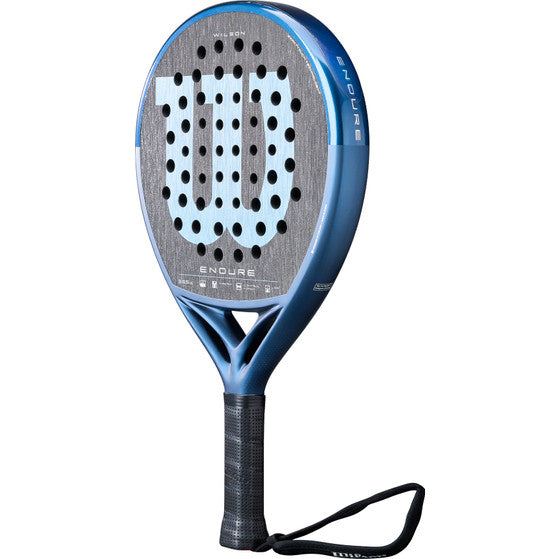 Achterzijde van het Wilson Endure V1 padelracket in blauw met grijs slagvlak