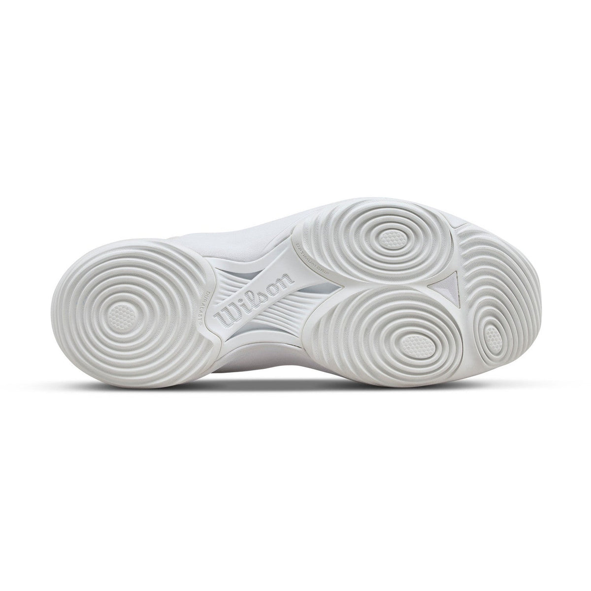 Witte buitenzool van de Wilson Hurakn Pro V2 W 26 met grijze draaivlakken