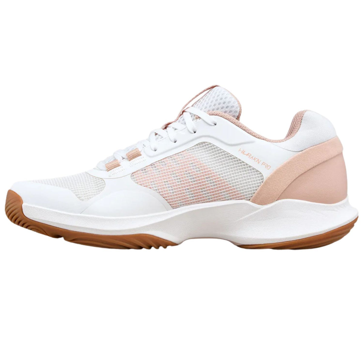 Binnenzijde van de witte Wilson Hurakn Pro V2 W 26 met roze hielpartij