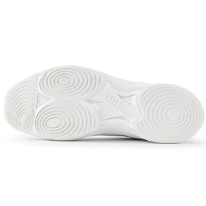 Witte buitenzool van de Wilson Hurakn Pro V2 White met ronde draaivlakken