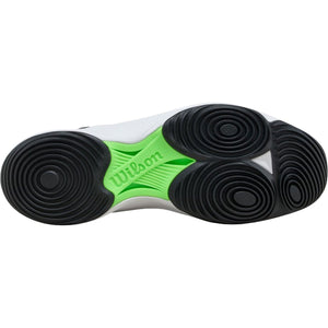 Zwarte zool van de Wilson Hurakn Pro V2 met groen Wilson-logo en draaivlakken